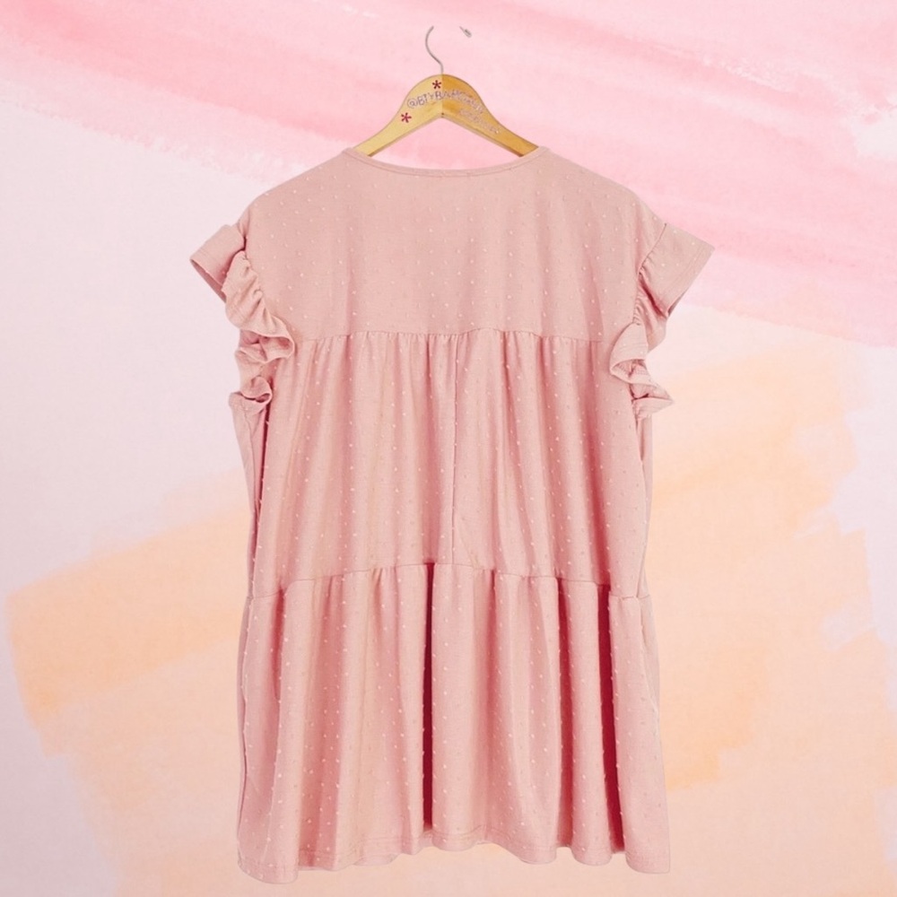 Perfect Peach Swiss Dot Ruffle Cap Sleeve Tiered Top Women’s Plus 1X Dusty Pink - Picture 4 of 10